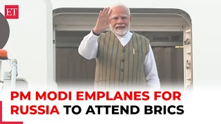 PM Modi emplanes for Kazan Russia to attend the 16th BRICS Summit on Putins invitation [upl. by Ranice]