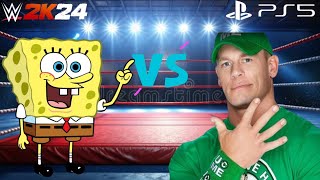 اقوى معركة بتاريخ جون سينا VS سبونج بوب مصارعة WWE 2K24  بلايستيشن 5 [upl. by Nhabois]