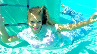 Trina Mason underwater stunt model for hire for IMDB film enjoying swimming in the pool with jeans [upl. by Brandenburg]