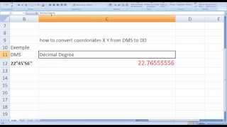 how to convert the X Y coordinates from degree minute second DMS to decimal degrees in Excel [upl. by Cappella]