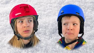 Amelia Avelina and Akim have fun playing with snow in the winter playcenter [upl. by Ilysa]