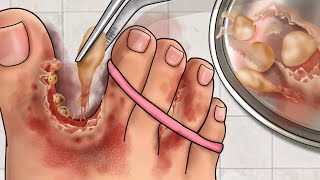 ASMR Treatment Athletes Foot And Warts Between Toes  무좀과 발가락 사이의 사마귀 치료  Foot Care Animation [upl. by Nilyarg110]