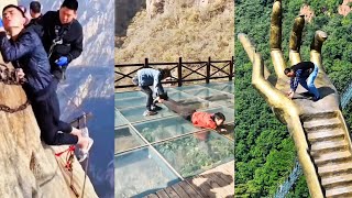 😱Scariest Cliffside Glass Walkway😂People dare to walk Amazing chinese landscape [upl. by Leinadnhoj]