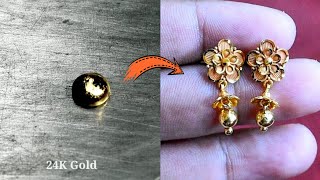 Pure Gold Earrings Making  Learn how to make this  24K Gold Jewellery Making  Gold Smith Jack [upl. by Akerue131]