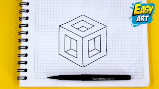 Dibujos MUY FACILES de Hacer 🔴 Como Dibujar un CUBO 3D con AGUJEROS  Easy Way To DRAW 3D  Art [upl. by Nahgen]