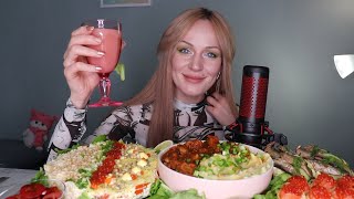 MUKBANG  2 салата пюре гуляш тарталетки бутерброды  salads potatoes with meat snacks не ASMR [upl. by Ambros888]