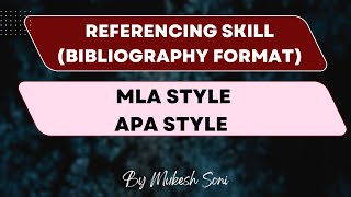 Referencing skills  APA Style  MLA Style  Bibliography [upl. by Biel139]