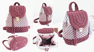 MOCHILA DE CROCHÊ PERFEITA EM FIO DE MALHA FORRADA COM PONTO ESPIGA [upl. by Ivana]