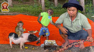 Camping journey of monkey YoYo Jr and monkey baby YiYi with grandpa [upl. by Hazeefah63]