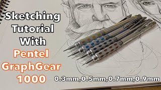 Sketching Tutorial with Pentel GraphGear 1000  Face Drawing [upl. by Orsay]