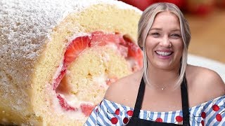 How To Make A Strawberry Cheesecake Cake Roll Recipe With Alix • Tasty [upl. by Florio]