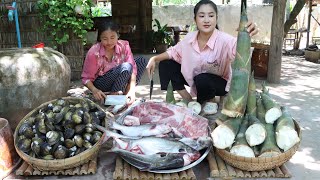 Countryside Life TV Mother and daughter cook bamboo shoot with country style  Cooking with Sreypov [upl. by Nagle172]