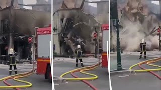 Émeutes  les images de leffondrement dune pharmacie incendiée à Montargis [upl. by Eerehc]