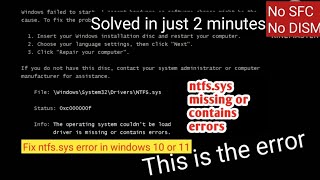 Quick Fix Resolve ntfssys Blue Screen in Windows 10 in 2 Minutes No SFC or DISM [upl. by Torras]