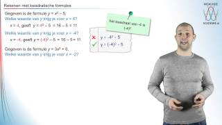 Kwadratische formules  rekenen met kwadratische formules deel 1  WiskundeAcademie [upl. by Lunt62]