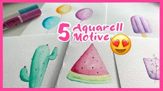 Aquarell malen für Anfänger  Tutorial mit Watercolor Brush Pens  5 einfache Motive für Einsteiger [upl. by Enirroc]