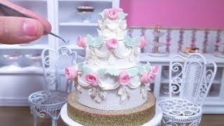 Miniature Real Edible Rose Wedding Cake  mini food ASMR [upl. by Gothart14]