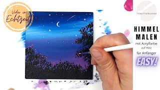 DIY Bild mit wunderschönem Sternenhimmel malen mit Acryl für Anfänger Farbe verblenden Nacht malen [upl. by Ramso]