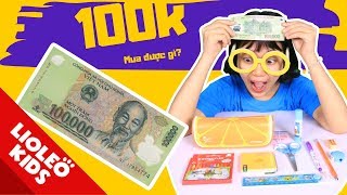 Chị Lio thử thách mua đồ dùng học tập với 100k  Bé học tiếng Anh chủ đề School things  Lioleo Kids [upl. by Ahsekar]