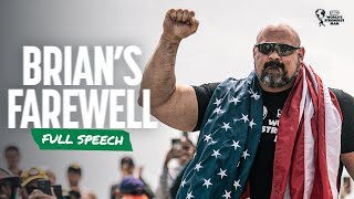 Brian Shaws Emotional Farewell Speech FULL  2023 SBD Worlds Strongest Man [upl. by Annasor500]