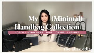 MY HANDBAG COLLECTION  luxury minimalism  chanel hermes dior coach longchamp [upl. by Azerila]