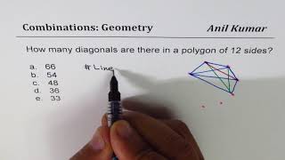 Combination to find number of diagonals in 12 side polygon DSSSB Maths [upl. by Payton]