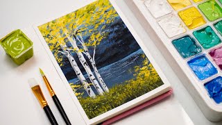 Gouache Painting for Beginners  Autmun Scenery Painting Ideas  shorts youtubeshorts [upl. by Olleina183]