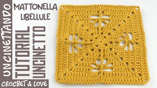 Tutorial Uncinetto  Come fare una Mattonella con Libellule [upl. by Adierf]