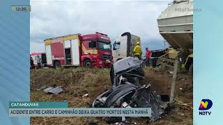 Acidente entre carro e caminhão deixa quatro mortos na manhã desta segundafeira em Catanduvas [upl. by Bamby]