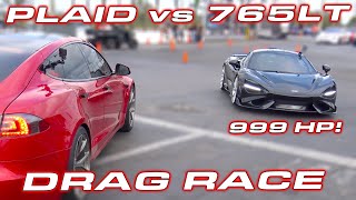 HOW TO BEAT A PLAID  1000 HP McLaren 765LT vs Tesla Model S Plaid DRAG RACE [upl. by Annah212]