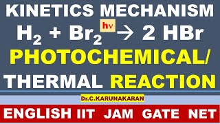 ENGLISH KINETICS MECHANISM H2  Br2  2 HBr PHOTOCHEMICAL THERMAL RXN STEADY STATE APP RATE LAW [upl. by Kassie732]