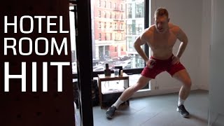 15 Minute HIIT Workout in Tiny Hotel Room  Phil Mackenzie [upl. by Dnalhsa]