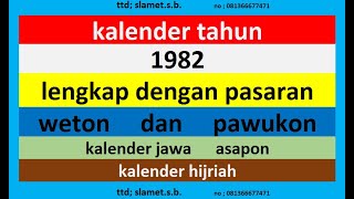 kalender 1982 lengkap pawukon  weton  pasaran kalender jawa  hijriah [upl. by Teage]