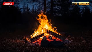 Cozy Fireplace in a Windy Forest by the Ocean  Crackling Fire amp Soothing Wave Sounds [upl. by Notanhoj]