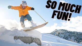 Pow Surfing on the Burton Throwback Snurfer Board [upl. by Olbap]