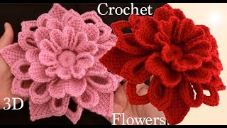 Como hacer flores en 3D a Crochet Irlandés tejidas en punto tunecino tejido tallermanualperu [upl. by Cohbert804]