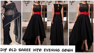 DIY  CONVERT OLD SAREE INTO EVENING GOWN REUSE OLD SAREE [upl. by Shiri]