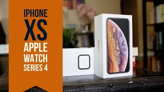 iPhone Xs amp Apple Watch Series 4 Unboxing  First Look [upl. by Otrevlig272]