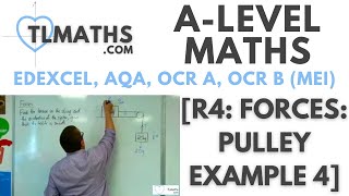 ALevel Maths R409 Forces Pulley Example 4 [upl. by Nyliram]