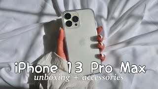 iPhone 13 Pro Max Unboxing Silver 256gb  Accessories  Set up ✨📱 [upl. by Amesari]