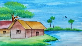 How to draw a scenery landscape with water color for beginners [upl. by Tewfik497]