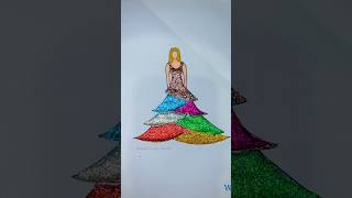 Seven color gown design with Glitter  ononnasartstudio glitterart shorts [upl. by Ahaelam]