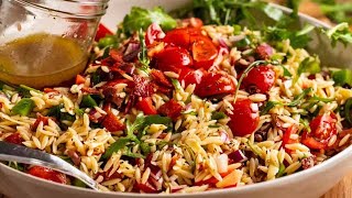 Italian Orzo salad risoni with CRISPY SALAMI BITS [upl. by Queenie]