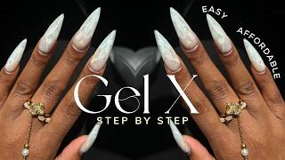 Elegant amp Simple Gel X Nails at Home  EASY Marble Nails  gel x nails tutorial [upl. by Arded]