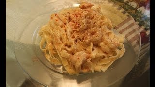 Fettuccine﻿ Alfredo With Shrimp Recipe [upl. by Tnilf99]