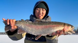 Stocks 40000 FISH EVERY YEAR Ice fishing for Personal Best Rainbow Trout [upl. by Ahens]