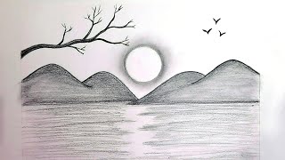 Landscape drawing How to Draw a simple Landscape  Easy Pencil Drawing [upl. by Allekram]