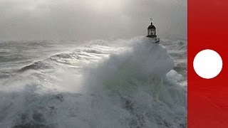 Stunning aerials of storm causing rough seas in Brittany [upl. by Nabala223]