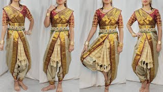 DRAPE YOUR SAREE IN COSTUME FOR DANCE PERFORMANCEBHARATNATYAM COSTUME DRAPING WITH SAREEHINDI [upl. by Dnalyar49]