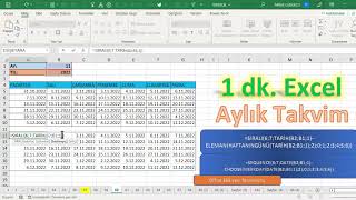 Excel 1 Dakika  Aylık Takvim Oluşturma [upl. by Iliak73]